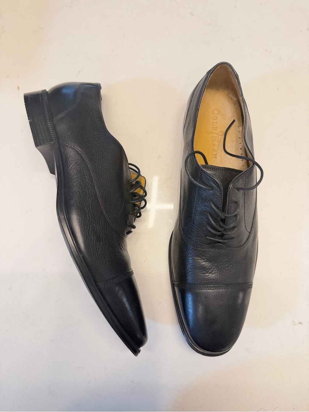 Cole Haan Black Leather Cap-Toe Derby Dress Shoes